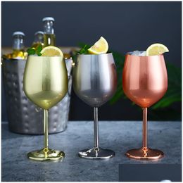Wine Glasses 500Ml/220Ml Stainless Steel High Foot Champagne Cocktail Glass Creative Metal Bar Restaurant Inventory Wholesale Drop D Dh6Eh