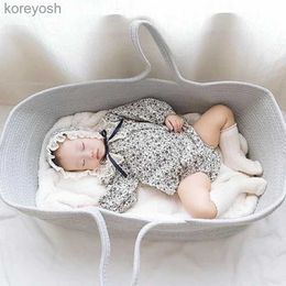 Bassinets Cradles Portable Newborn Sleeping Bed Cradle Bassinet Baby Basket Carrier Cotton Rope Woven Crib Nursery DecorationL231015