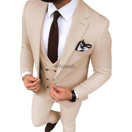 Men's Suits Blazers Beige Wedding Tuxedos Slim Fit One Button Suits For Men Custom Groom Suit Three Pieces Prom Formal Suits(Jacket+Pants+Vest) YQ231016