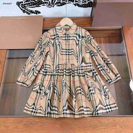 luxury dress for girl Classic plaid full print baby clothes Kids frock Size 100-150 CM Single breasted lapel Child Skirt Sep01