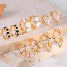 Stud Earrings Gold Color Hoop For Women Zircon Ear Fashion Elegant Geometry Piercing Jewelry Accessories Gift Arete