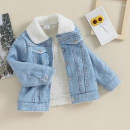 Jackets 3-7Y Kids Denim Fleece Boys Girls Autumn Winter Clothing Long Sleeve Button Up Lapel Coats Children Outerwear