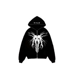 designer Funny Skull Print Hip Hop Hooded Sweater Men's Fashion Brand Street Made Old Couple Coat butterfly
