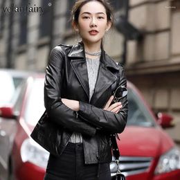 Women's Leather Spring Autumn Genuine Clothing Women Sheepskin Coat Motorcycle Slim Short Natural Clothes Female Top