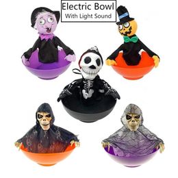 Halloween Toys Halloween Decoration Electric Candy Bowl Ghost Plate Sound Light Glowing Skeleton Food Holder Skull Toy Room Party Horror Prop 231016