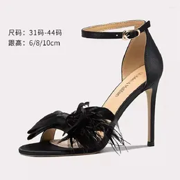 Sandals Summer Style Feather Bow Ribbon Slim Thin High Heels Banquet Dress Versatile Large And Small Women's Shoes