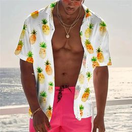 Men's Casual Shirts Fashion Pineapple Shirt For Men Summer Lapel Fruit Pattern Clothes Funny Button T-Shirt Beach Vacation Hawaiian