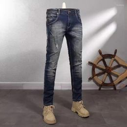 Men's Jeans Streetwear Fashion Men Retro Black Blue Stretch Slim Fit Ripped Spliced Designer Hip Hop Vintage Denim Pants