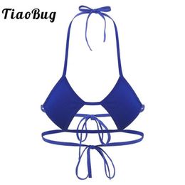 Bras TiaoBug Women Halter Rhombic Shape Cups Backless Self-tie Mini Micro Bikini Bra Tops Female Solid Colour Sexy Lingerie Bralett271j