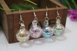 Dangle Earrings 50pcs/lot Fashion 20mm Round Glass Globe Soap Bubble Bottle Colourful Liquid Beads In Vial Wishing With Earring Hook