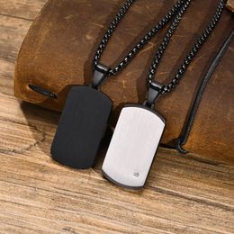 Pendant Necklaces Men Military Army Dog Tag Waterproof Stainless Steel Inlay Cubic Zirconia Stone Colar Masculino