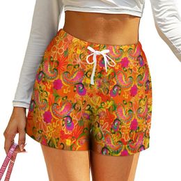 Women's Shorts Funky Paisley Colourful Flowers Oversized Casual Loose High Waist Modern Short Pants Woman Pattern Pockets Bottoms