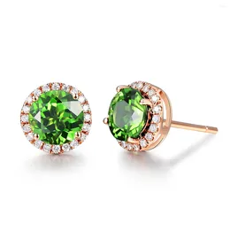 Stud Earrings Ociki Rose Gold Colour Cubic Zirconia CZ Round Green Crystal For Wedding Women Girls Gift Drop Jewellery