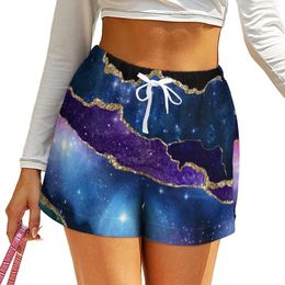 Women's Shorts Purple Teal Gold Glitter Marble Elegant Galaxy Pirnt Print Summer Sexy Oversize Short Pants Streetwear Bottoms