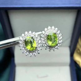 Stud Earrings S925 925 Silver 6x8mm Natural Peridot Brilliant For Women Gift