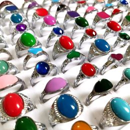 Whole 50pcs lot Colourful Womens Rhinestone Crystal Enamel Silver Rings Ladies Girls Charm Cute Finger Rings Party Gift Fashion281k