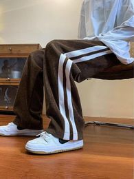 Men's Pants Corduroy Korean Baggy Wide Leg Men Sport Straight Long Trousers Casual Tech Fleece Sweatpants Male 2023 Autumn Winter