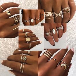 Cluster Rings Simple Fashion Ring Set With Crescent /cross/ Letter And Inlaid Rhinestone Acrylic Gem Design