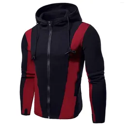 Men's Jackets Men Coats Patchwork Drawstring Hooded Jacket For Thick Casual Zip Up Coat Athlete Running Hiking Sportswear Clothing