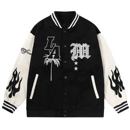 Men s Jackets Letter Embroidery Baseball Jacket Y2k Flame Leather Varsity Windbreaker High Street Hip Hop Vintage Coat Clothing 231016