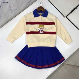 luxury designer baby autumn sets Girls Dress suits Size 120-170 CM 2pcs Cartoon Girl Embroidered Polo Sweater and Short Skirt Aug30