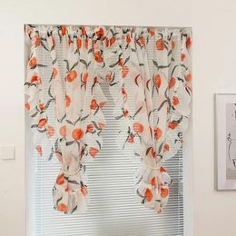 Curtain Pastoral Fruit Orange Ruffle For Small Window Kitchen Sheer Voile Drape Door Partition Rod Pocket Custom #E