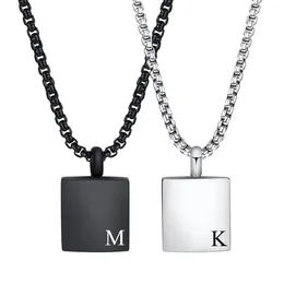 Pendant Necklaces Men's Personalised Initial Necklace Stainless Steel Capital Letter Alphabets A-Z Square Geometric Collar