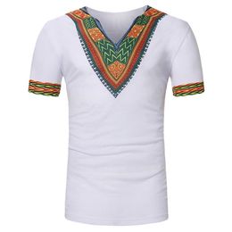 Pattern Print Men T-shirt Summer African Style Vintage Tee&Tops V Neck Short Sleeve Tee Shirts Homme Casual Tee265L