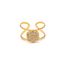 INS Niche Design Versatile 18K Gold Full Zirconium Circular Flower Shape Opening Ring Non Fading Female Fine Jewellery