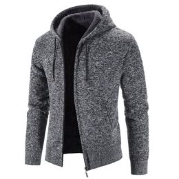 Men's Leather Faux Winter Warm Thick Fur Lined Knit Hoodie Jacket Zip Up Outdoor Solid Color Hooded Coat Sweatshirt Jackets Clothing 231016