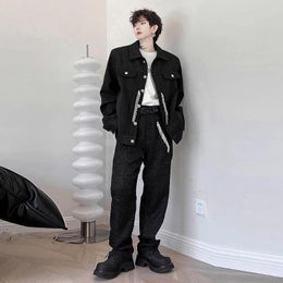 Men's Tracksuits Men Zipper Head Sequin Jacket Pant 2 Pieces Sets Streetwear Fashion Loose Casual Vintage Coat Tracksuit Man Clothes