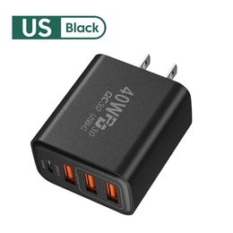 40W USB C Charger USB 4 Ports Mobile Phone Fast PD Adapter For Samsung Xiaomi Quick Charging