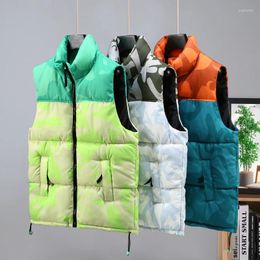 Men's Vests Autumn Winter Down Cotton Vest Contrast Colour Waistcoat Warm Sleeveless Jacket Stand Collar Male Patchwork Coat B14