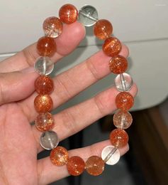 Strand Natural Green Orange Sunstone Strawberry Quartz Beryl Bracelet 10.2mm Arusha Clear Round Beads Women Bangle