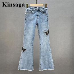 Women's Jeans Aesthetic Design Bow Drill Micro Flared Women Wide Leg Fringe Stretch Skinny Demin Pants Mujer Elegant Tassel Bell Bottoms