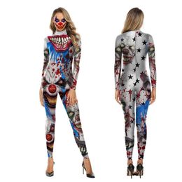 Woman Halloween Costume Killer Clown Printed Jumpsuit Cosplay Carnival Celebration Night Street Women's Clothing Female Joker