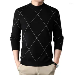 Men's Sweaters Winter Pullover Diamond Jacquard Line Medium Thick Knitted Sweater Solid Color Comfortable Casual