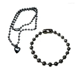 Chains Simple Heart Pendant Necklace Bracelets Choker Fashion Jewelry Clavicle Chain Black Round Bead Charm Dropship