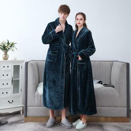Women Men Sexy Plus Size Dressing Gown Robes Sleepwear Winter Flannel Couple Long Warm Bathrobe Female2714