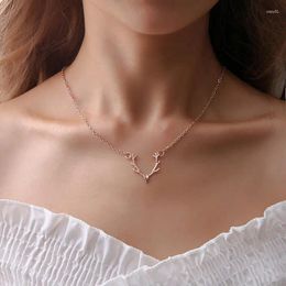 Pendant Necklaces Lady Female Girl Women Girlfriend Couples Lover Metal Rose Gold Silver Colour Cute Sweet Christmas Antlers Charm Necklace