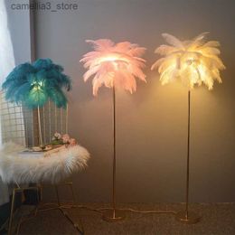 Floor Lamps nordic decoration floor living room decor light ostrich feather tall lamps for bedroom standing lamp LED lighting Q231016