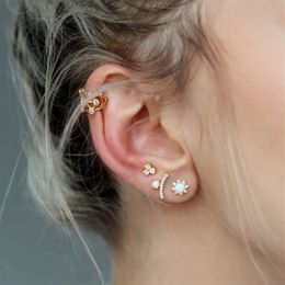 Gold plated geometric round cz bar stud earring for women girl gift Whire fire opal gemstone elegance high quality fashion trendy 231t