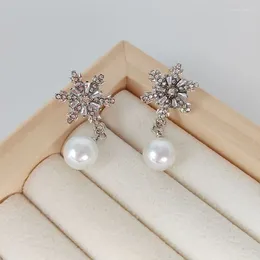 Stud Earrings Imitation Pearl Women Fashion Snowflake Crystal Charm Zircon Jewelry Cute Party Gift For Friends