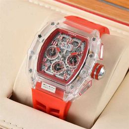 Luxury Watch New Barrel Shape Transparent Six Needle Running Second Rotating Chassis Fashion Business Calendar Watch