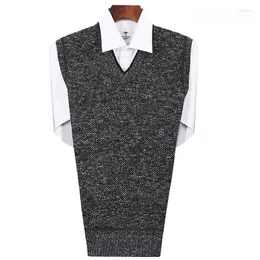 Men's Vests Knitwear Sleeveless Loose Warm Sweater Vest Men Solid Colour V-neck Pullover Waistcoat Autumn Winter Knitted A65