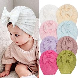 Baby Lace Flower Hollow Beanie Hat Solid Cute Bow Bonnet Thin Mesh Indian Hat for Children Turban Hats Newborn Bowknot Skullcap