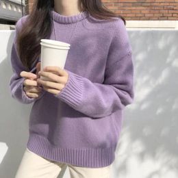 Women's Sweaters Purple Round Neck Sweater Korean Edition Autumn/Winter Loose Lazy Style Knitted Shirt Thickened Top Outward Wear