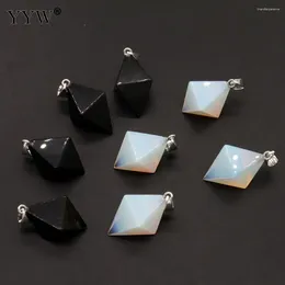 Pendant Necklaces Gemstone Pendants For Necklace DIY Making Women Fashion Jewelry 2023 Brand Brass With Black Stone Sea Opal Rhombus Charm