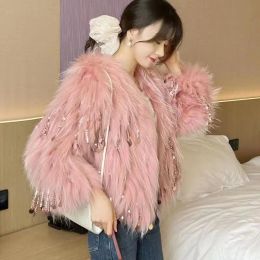 Winter Sequin Fur Jackets for Women 2023 Warm Thicken Fur Coat Women Korean Version New Outerwears Faux Fur Coat Jacket