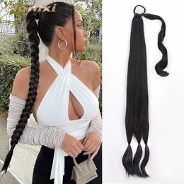 Hair Bulks MONIXI Synthetic Braided tail Long Black Hairpiece Tail with Tie for Women High Temperature Fibre 231013